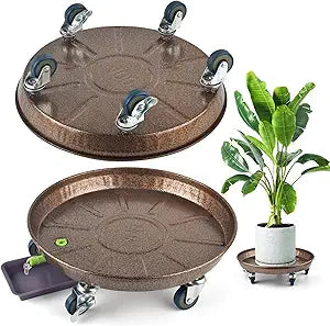 PACETAP 2Pack 15.7'' Large Plant Stand with Lockable Wheels, Heavy-Duty Plant Caddy with Casters for Indoor and Outdoor, Round Rolling Plant Stands Garden Pot Mover to Carry Potted Flower Pot