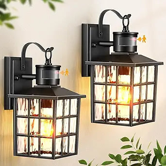 VIANIS 2 Pack Black Motion Sensor Porch Lights Outdoor, Modern Exterior Lighting Fixtures Wall Mount for House, 100% Aluminum Anti-Rust Waterproof Outdoor Wall Sconce for Garage, Front Door, Patio