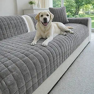 Velvet Couch Cover, Washable Anti Slip Sectional Sofa Cover for 3 Cushion Couch Sofa L Shaped Recliner, Furniture Protector Covers for Pets (Dark Gray,1pc/3694"/Rectangular)