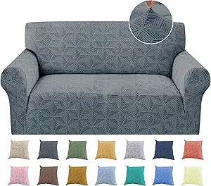 YEMYHOM 1 Piece Stretch Couch Covers for 2 Cushion Couch, Jacquard Loveseat Cover with Non-Slip Elastic Bottom, Thickened Slipcover Furniture Protector for Dogs Pets (Medium, Dark Gray