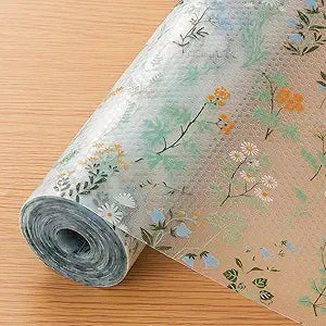 INNOLITES Shelf Liners for Kitchen Cabinets Drawer Liner Waterproof & Oil-Proof, Non-Adhesive EVA with Floral Pattern Durable Washable, Easy to Cut (Sage Green, 11.8" x 360")