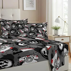 Allenjoy Twin Size Fright Call Fitted Sheet Horror Film Bed Flat Sheets Bedding Set Deep Pockets Up to 16" Bedroom Decor with 1 Pillowcase SC00412-009