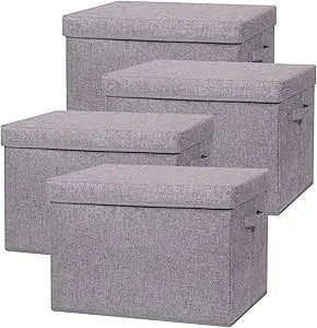 TENABORT 4 Pack Large Foldable Storage Box with Lids Fabric Storage Cube Organizer Cloth Containers Bins Baskets for Closet Clothes Clothing Bed Room