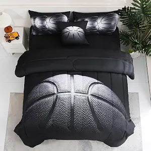 6 Pcs Basketball Full Bedding Sets for Boys,Basketball Sports Black Full Size Comforter Set with Sheets for Kids Teens