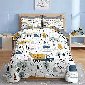Nesker Twin Comforter Set for Boys, 5 Pieces Truck Bedding for Kids