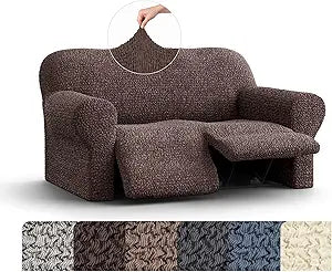 PAULATO BY GA.I.CO. Recliner Cover Soft Form-Fit Slipcover Stretch 1-Piece Reclining Furniture Protector Machine Washable Fabric Brown (Reclining Loveseat 55"-83" Wide)