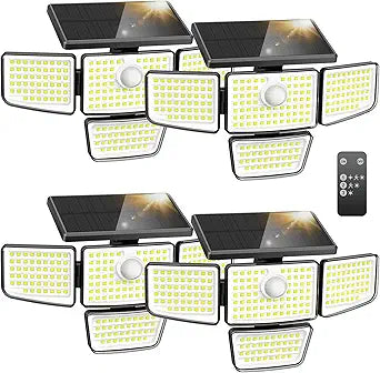 Adewalk Solar Outdoor Motion Lights - Upgraded 4Packs 4 Heads 188 LED Security Lights with Motion Sensor Lights, IP65 Waterproof 270 Wide Angle Flood Wall Lights for Home Darkroom Backyard