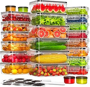 48 PCS Food Storage Containers with Lids Airtight (24 Containers & 24 Lids), Leak proof Meal Prep Container Set for Kitchen Storage, BPA-free, PVC-free Plastic, Microwave/Dishwasher Safe, Labels & Pen
