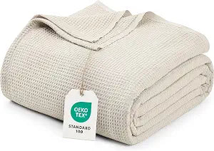 Utopia Bedding Khaki Waffle Blanket King Size Soft Lightweight Breathable Cotton Blend Bed Blanket for All Seasons Luxury Throws for Bed Couch and Sofa