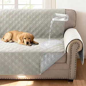 H.VERSAILTEX 100% Waterproof Couch Cover for 3 Cushion Couch Sofa Cover for Dogs Triple Non-Slip Furniture Protector Cover with Elastic Straps for Pet Cat(Sofa, French Oak)