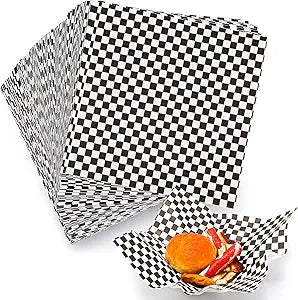 Honoson 2000 Sheets Wax Paper 12 x 12 Inches Grease Resistant Delicatessen Wrapping Food Paper Sheets Checkered Food Basket Liners for Kitchen Party Festival Mother's Day(Black White Checkered)