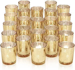 DARJEN 24 Pcs Gold Tea Lights Candles Holders for Wedding Centerpieces