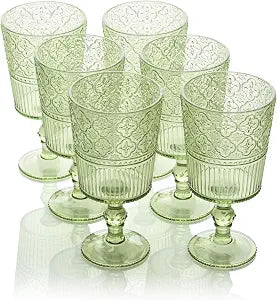 Certified International Victoria Green Set of 6 Premium Acrylic All Purpose Goblet 3.5x3.5x7 14oz Unbreakable Drinkware with Elegant Embossed Design, Perfect for Everyday Use & Entertaining