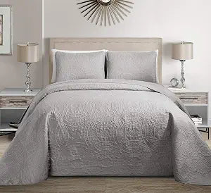 Fancy Collection Embossed Coverlet Bedspread Over Size Set Solid # Austin (Silver, King/California King)
