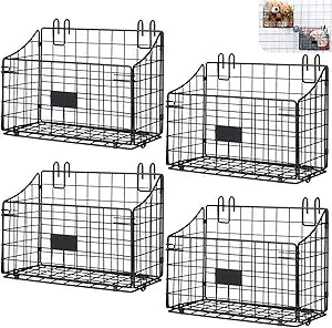 Blulu 4 Pcs Black Grid Wall Baskets, Metal Wire Wall Basket with Hooks Hanging Storage Organization Accessory for Vendor Trade Shows Kitchen Bathroom Pantry Supplies(11 x 8 x 6 Inch)