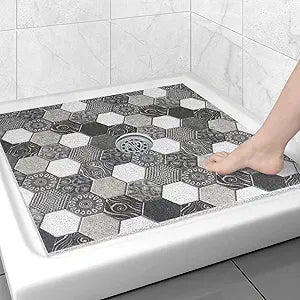 Large Shower Mat Non Slip, 36x36 Inch Shower Floor Mat with Drain Hole in Middle, Super Soft and Comfortable PVC Loofah Massage Bath Mat for Shower, Anti Slip Shower Stall Mat, Quick Drying