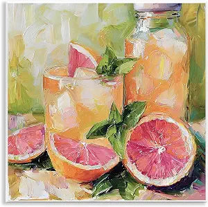 Grapefruit Summer Refreshment, 12 x 12 Inch Mounted Print on Wall Plaque