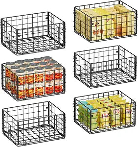 X-cosrack Metal Wire Basket Pantry Baskets Foldable Cabinet Organizers with Handles-6 Pack-12"x9"x6", Food Storage Freezer Organizer Bins for Kitchen Bathroom Laundry Closet Garage - Patent Design