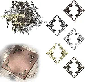 60 Pcs Metal Book Corner Protectors Decorative Edge Guards for Scrapbooking Albums, Journals, Notebooks, DIY Crafts, Furniture & Cabinet Protection, Antique Photo Corners for DIY Projects