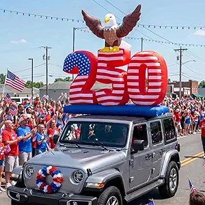 Mepase 5.9ft American Revolution 250th Anniversary Car Inflatable Decoration, Patriotic Bald Eagle Blow up with LED Lights, 1776-2026 Independence Day for Car Parade, Golf Cart, SUV, Yard