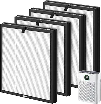 4 Pack HAP603 Replacement Filter Compatible with ECOSELF HAP603 / HAP603WF Air Purifier, 3-in-1 H13 True HEPA Filter with Activated Carbon, # RFHAP603, White