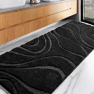 DEXDE Bathroom Rugs Runner 24x60 Inch, Ultra Soft and Water Absorbent Long Bath Rugs Non-Slip Quick Dry Machine Washable Bath Mats Microfiber Thick Matts for Floor, Tub, Shower, Home Decor, Black