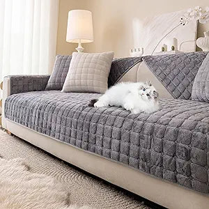 Flannel Fuzzy Couch Cover for Dogs Washable, Non Slip Sectional Sofa Cover, Pet Couch Covers for 3 Cushion Sofa L Shaped Armrest Backrest, Furniture Protector for Pets Kids (Mid Grey,28"x82")