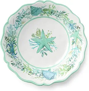 Sea Glass MELAMINE ALL PURPOSE BOWLS, SET of 4, 8.5 x 2 inch coastal bowls with scalloped rims and oceaninspired motifs, ideal for salads, pasta, fruit, snacks, outdoor dining