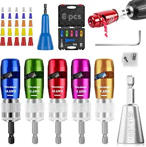 Mriykio Wire Stripper Tool & Wire Twister Tool for Drill, 6-14 AWG, 8-in-1 Electrician Tools Kit, Fits 1/4" Hex Drills, Wire Stripper for Drill with Storage Case, for Electricians & DIY Users