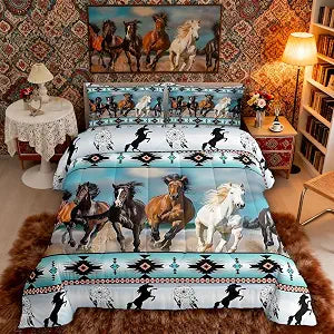 Erosebridal Horses Teal Comforter Set Southwestern Bedding Set Full Size