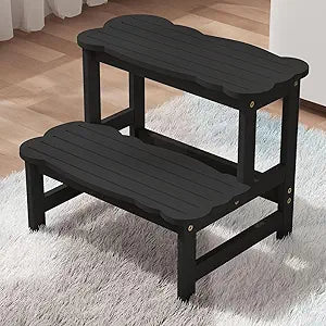 COSYLAND Step Stool for Toddlers - Two Step Stools Toddler 300 lbs Capacity with Safety Non-Slip Design, Natural Step Stool for Bathroom, Kitchen Dual Height Step Stools for Kids Black