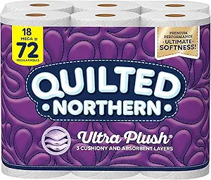 Quilted Northern Ultra Plush Toilet Paper, 18 Mega Rolls = 72 Regular Rolls, 3-Ply Bath Tissue