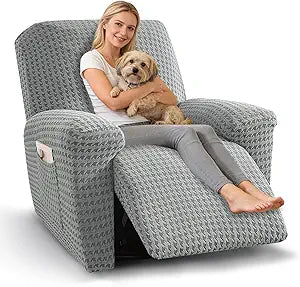 MAXIJIN Recliner Chair Cover, 3-Pieces Stretch Recliner Covers for Reclining Chair Slipcovers Washable Lazy Boy Furniture Protector with Pocket & Elastic Band (Light Gray)