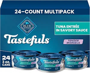 Blue Buffalo Tastefuls Tender Morsels Tuna Entre Adult Wet Cat Food in Savory Sauce, Natural Ingredients Enhanced with Vitamins, Minerals & Other Nutrients, 3-oz. Cans (24 Count)