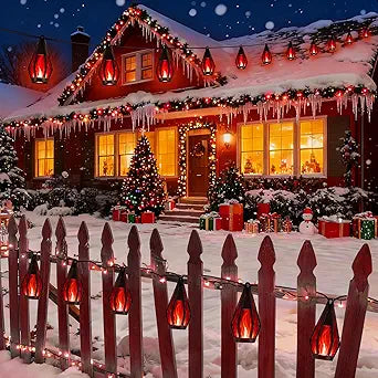 Flacchi Solar Flame String Lights - 42ft 15 LED Lights Outdoor Solar String Lights for Garden Patio Christmas Decoration (Red, 42ft)