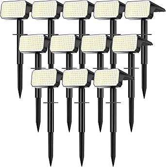 LANSOW 12 Pack Solar Spot Lights Outdoor Waterproof IP67, (90 LED/4 Modes) Solar Landscape Spotlights, 2-in-1 Solar Powered Flood Lights for Yard Garden Pathway Outside Tree, Auto ON/Off(Cool White)