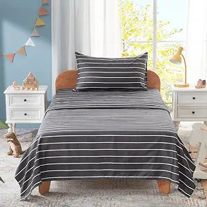Homiest Black Stripe Twin Sheet Set, 3-Piece Brushed Microfiber