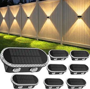 Solar Fence Lights Outdoor: IP65 Waterproof Wall Lighting with Dual Focused LED Up Down - 3000K/4000K/6000K 10-12H Lasting - Easy to Install for Backyard Patio Porch 8 Pack