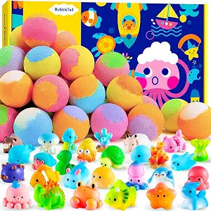 28 Pack Bath Bombs for Kids with Surprise Land & Sea Animal Toys Inside