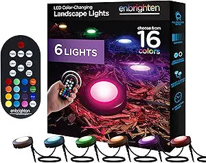 Enbrighten LED Ground Lights, 6 Path Lights, 40ft, Color Changing, Remote Control, Outdoor Path Lighting, Landscape Lighting for Yard, Garden, Patio, Walkway, 56067-S1