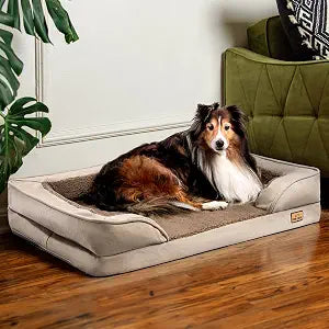CANINE CANYON JoJo Dog Bed for Large Dogs, Washable Dog Sofa with Removable Cover, Supportive Foam Pet Couch Bed with Nonskid Bottom, Tan