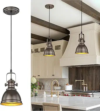2-Pack Metal Pendant Lights Kitchen Island, Oil Rubbed Bronze
