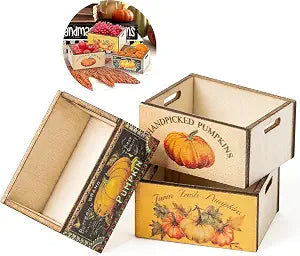 Autumn Miniature Wooden Crates, 3pcs Halloween Pumpkin Mini Crates
