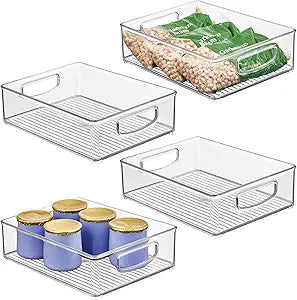 iDesign Plastic Stackable Pantry Bin - Organizer Bin with Handles for Cabinets or Fridge - Set of 4 - Clear