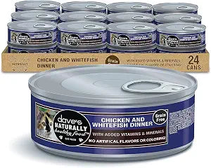 Dave's Pet Food Grain Free Wet Cat Food (Chicken & Whitefish), Made in Canada Naturally Healthy Canned Cat Food, 5.5 oz Cans (24 Pack)
