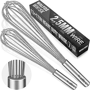 Walfos Whisks Large Whisk Set of 2, Heavy Duty Stainless Steel Wire Whisk Ideal For Beating Eggs, Mixing Batter & Blending Sauces.13in+17in)