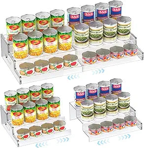 Yecuip Expandable Can Rack Organizer for Pantry, 3-Tier Adjustable Can Storage Holder, Holds Up to 24 Cans, Acrylic Canned Food Organizer for Cabinet, Countertop, Kitchen