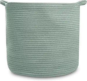 Natemia Large Woven Storage Basket (15" x 15" x 14") - Baby & Toy Organizer, Blanket Basket, Perfect Baby Registry Gift
