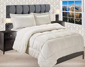 Elegant Comfort Softest, Coziest Premium Quality Heavy Weight Micromink Sherpa-Backing Reversible Down Alternative Micro-Suede 2-Piece Comforter Set, Twin XL, Solid Ivory