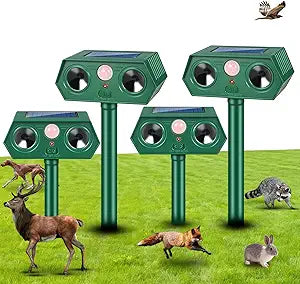 2026 Upgraded Solar Ultrasonic Animal Repellent Sonic Deer Repellent Devices Cat Repellent Outdoor with Motion Sensor Effective Raccoon Squirrel Rabbit Dog Deterrent for Garden Yard Lawn
